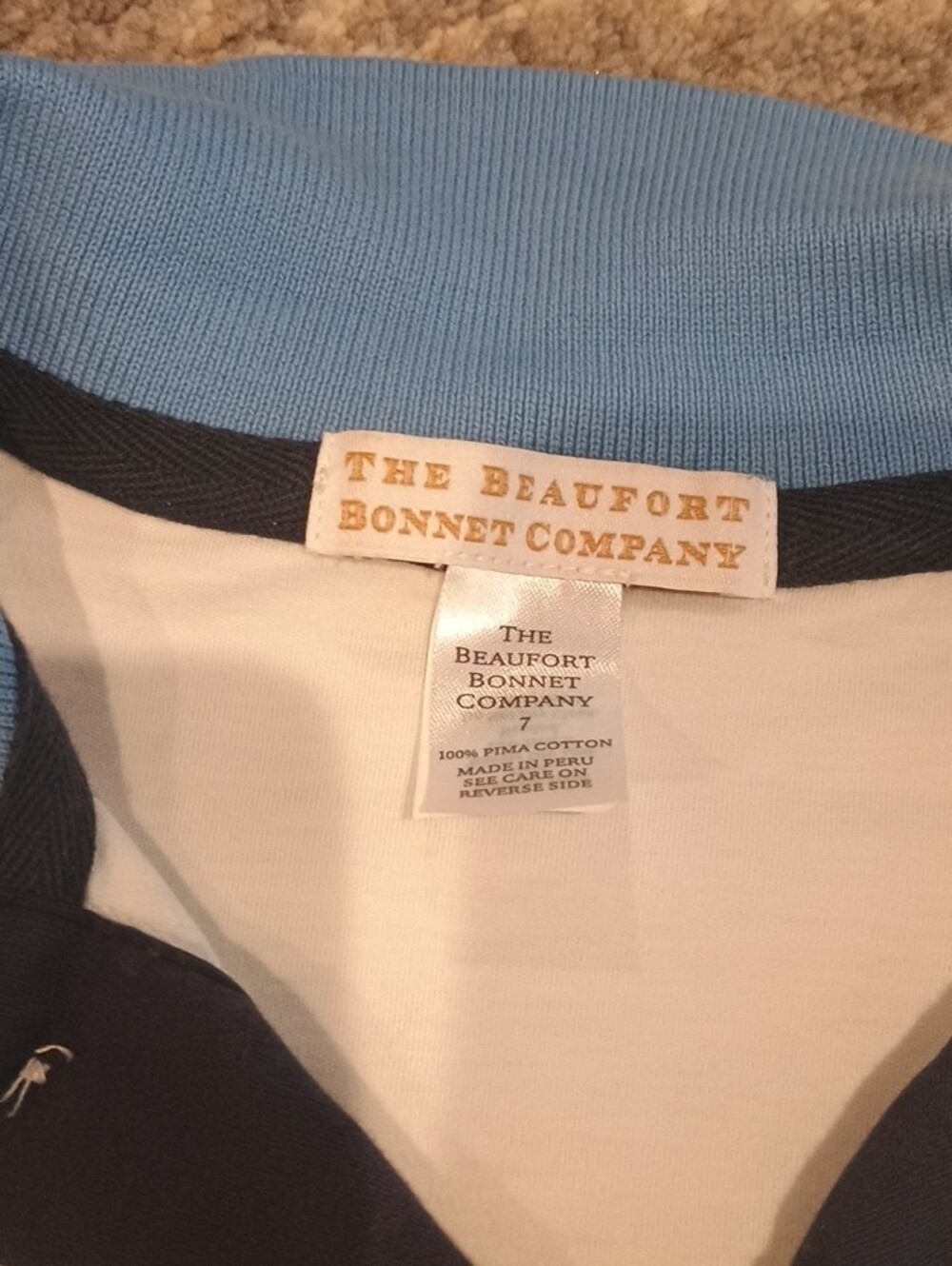 The Beaufort Bonnet Company White Polo with Light Blue Collar & Navy Trim - Picture 3 of 3